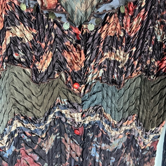 Alberto Makali Artsy Ruched Plisse Sheer Top Ruffle Stretchy Women’s Size S - Picture 2 of 6